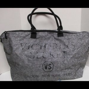 NWOT Victoria's Secret Black/Silver Metallic Large Duffle Bag